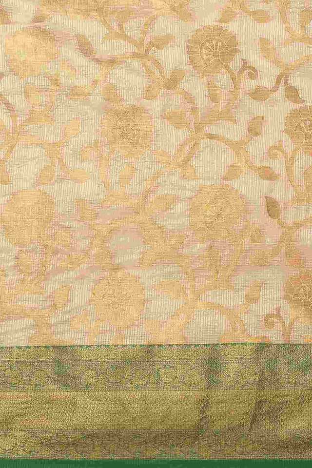 Buy Beige Tusser Art Silk Floral Printed Banarasi Saree Online