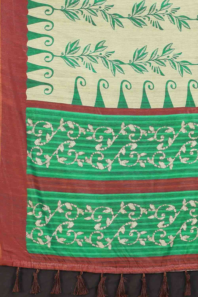 Beige Printed Cotton Blend Saree