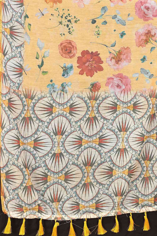 Peach Printed Cotton Blend Saree