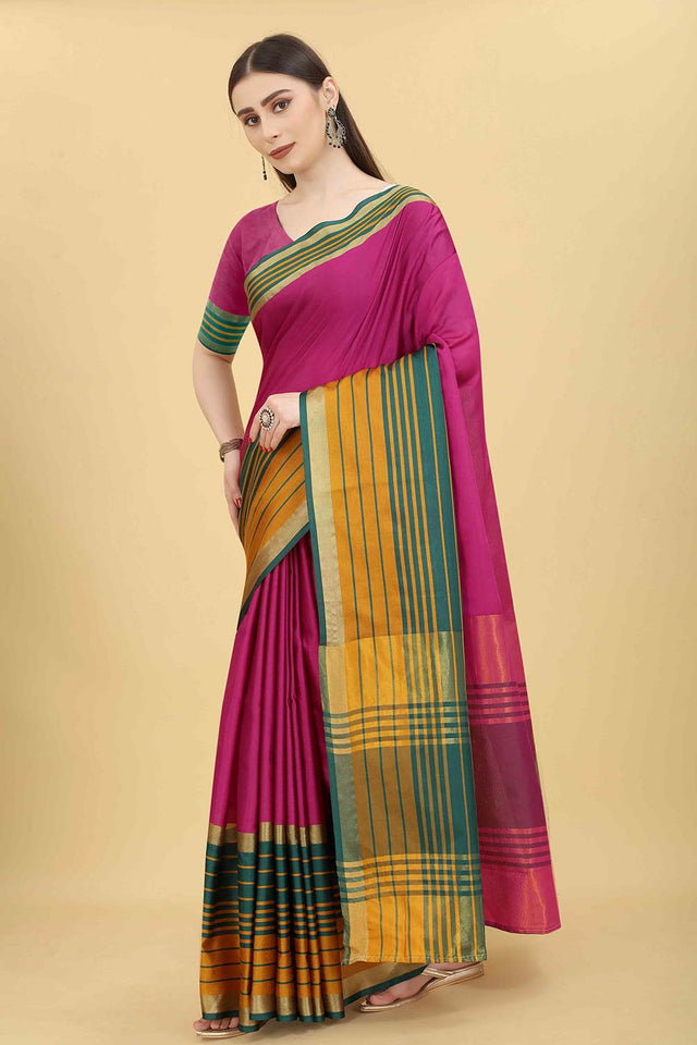 Pink Solid Art Silk Saree