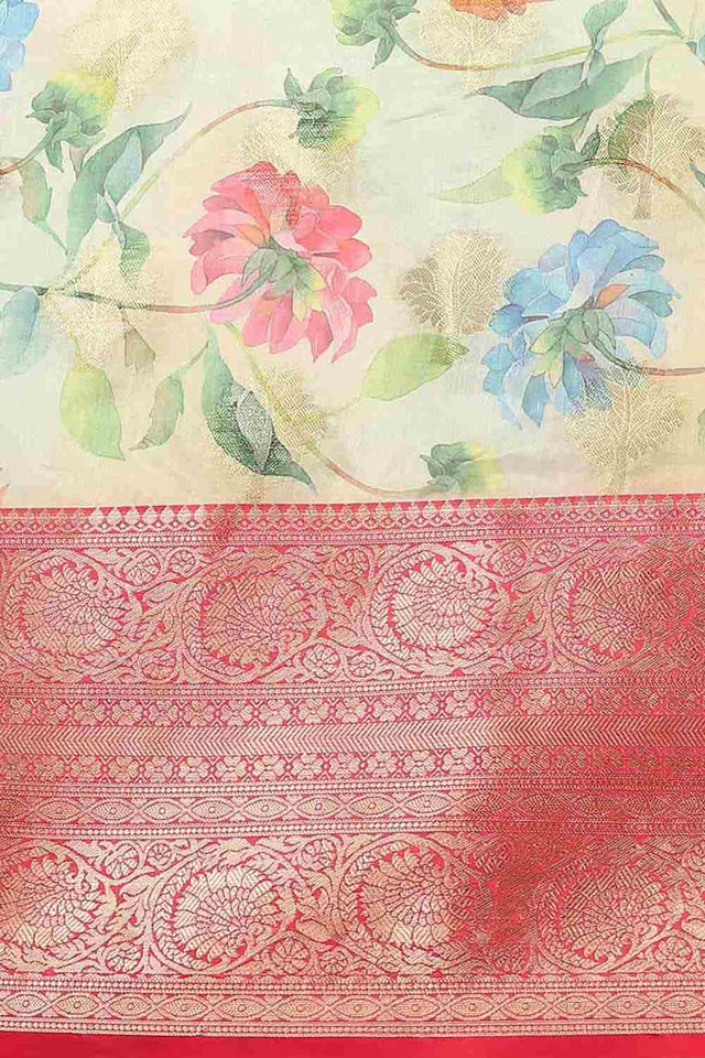 Buy Beige Soft Art Silk Floral Printed Banarasi Saree Online