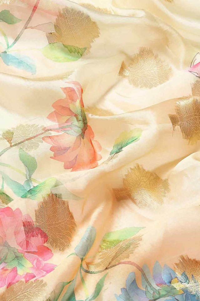 Buy Beige Soft Art Silk Floral Printed Banarasi Saree Online