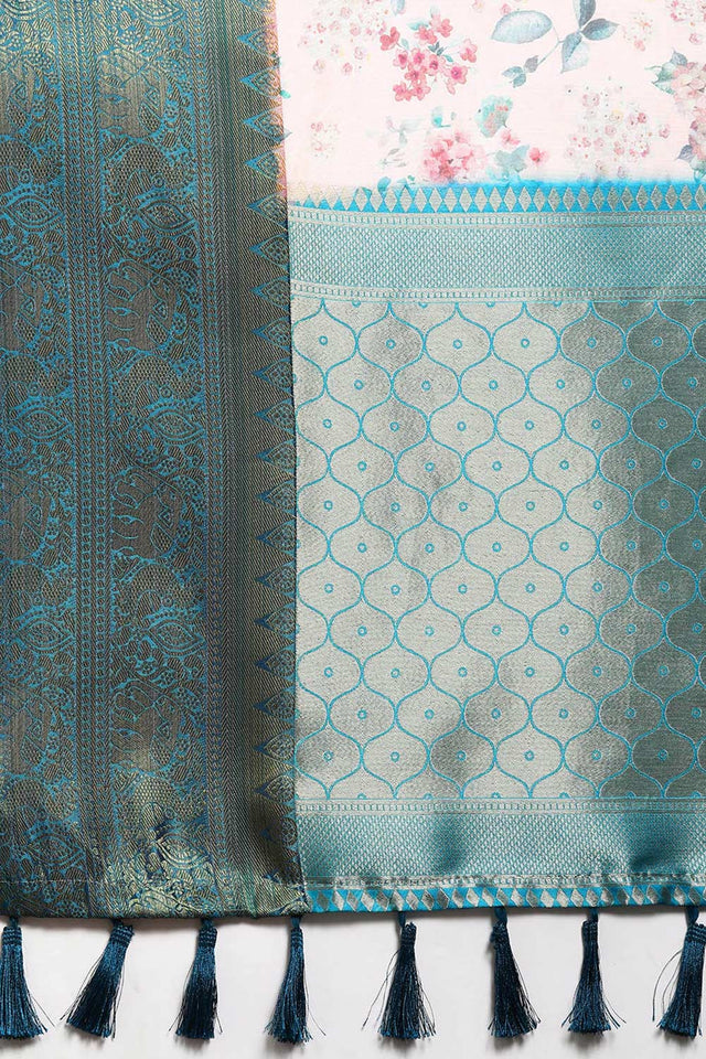 Light Pink Silk Printed Saree