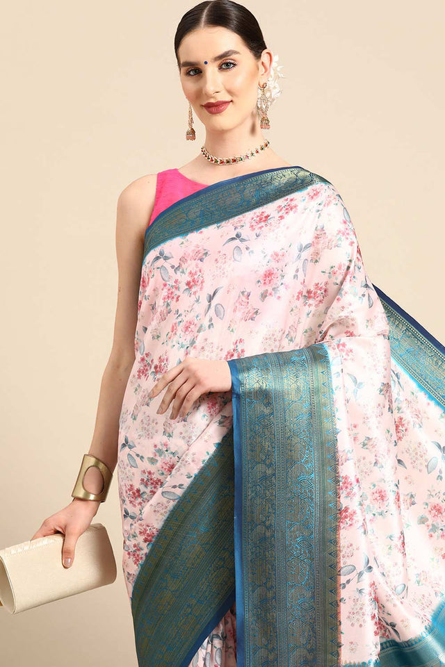 Light Pink Silk Printed Saree