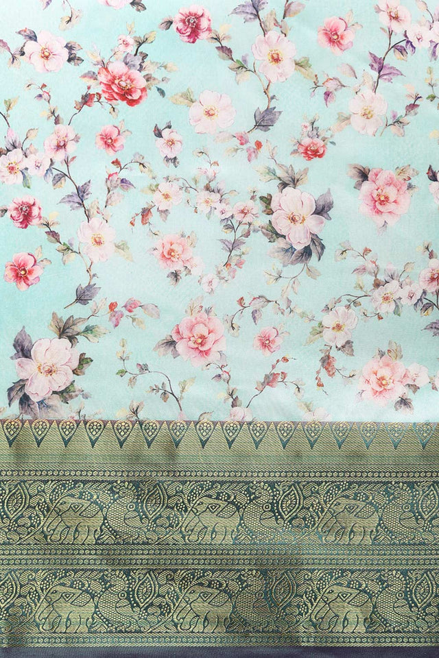 Sea Green Silk Printed Saree