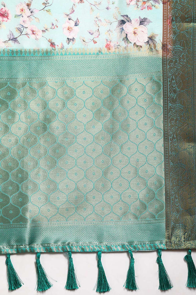 Sea Green Silk Printed Saree