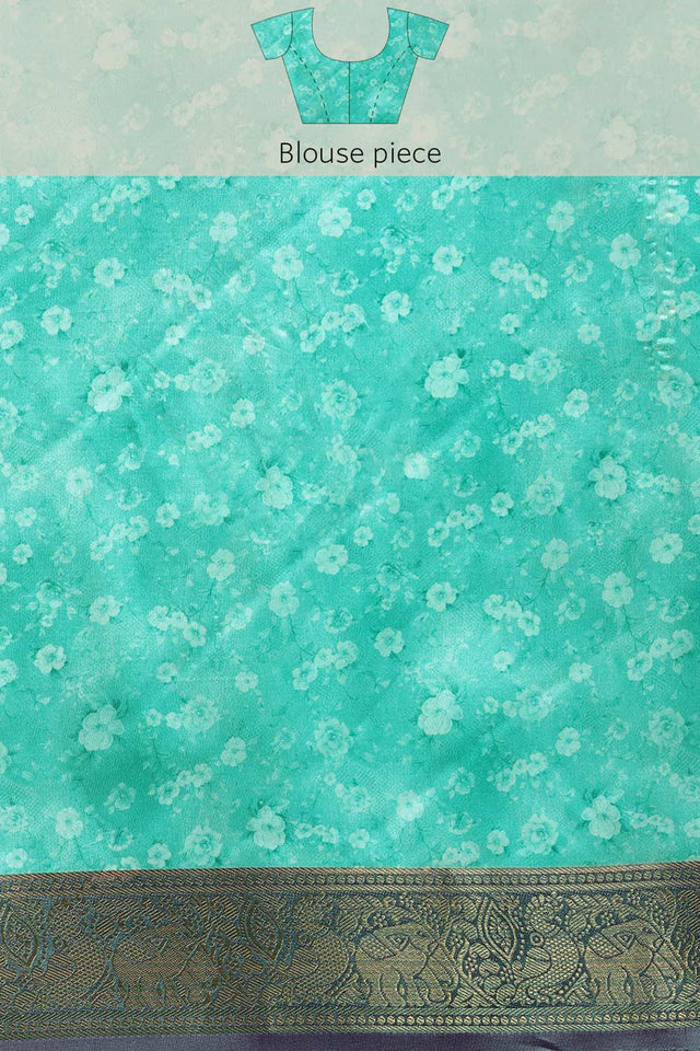 Sea Green Silk Printed Saree