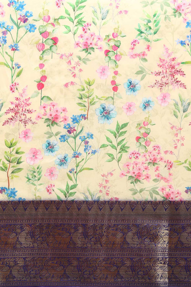 Beige Silk Printed Saree