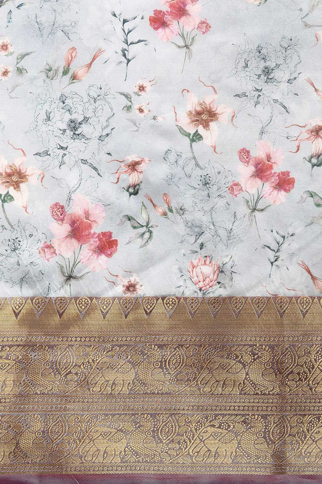 Grey Silk Printed Saree