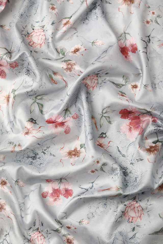 Grey Silk Printed Saree