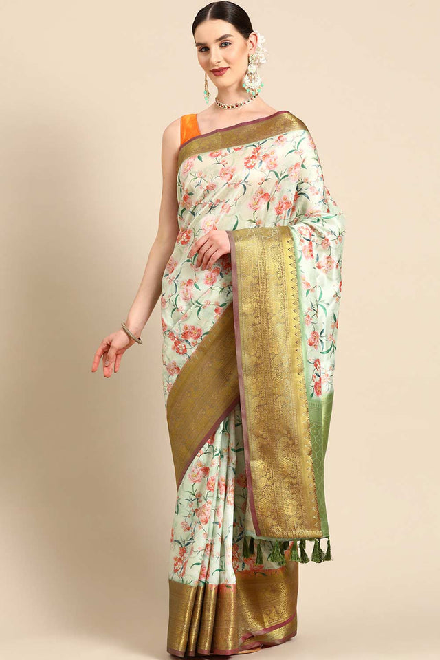 Green Silk Printed Saree