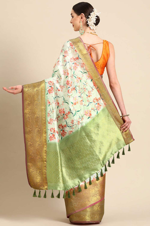 Green Silk Printed Saree