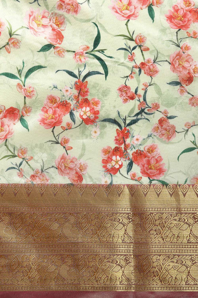 Green Silk Printed Saree