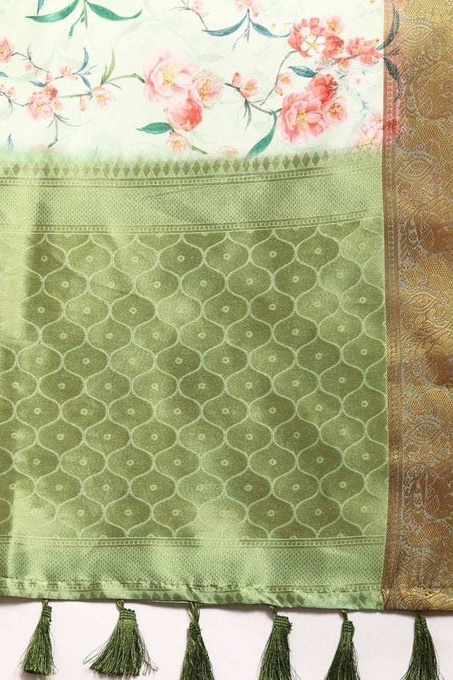 Green Silk Printed Saree