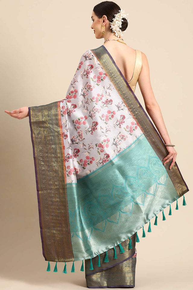 Grey Silk Printed Saree