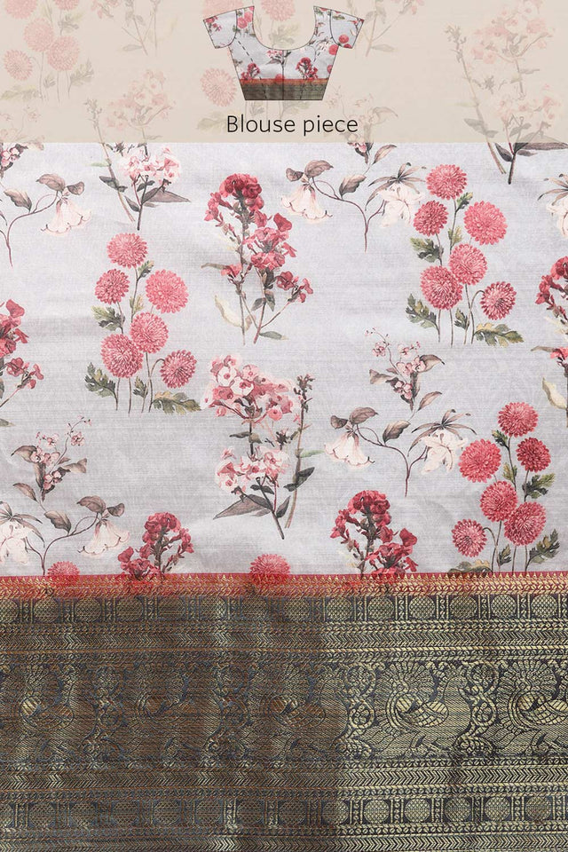 Grey Silk Printed Saree