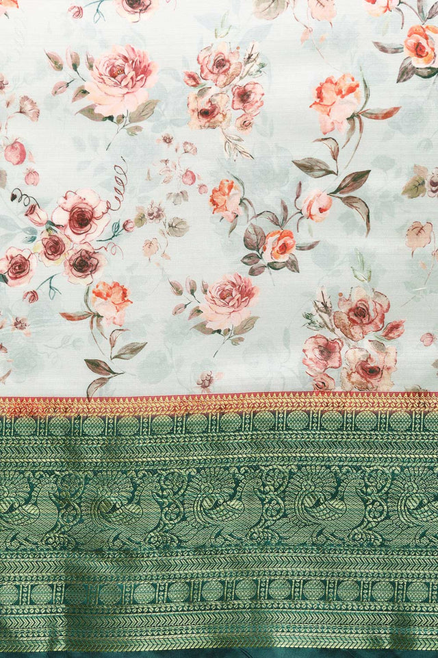 Grey Silk Printed Saree