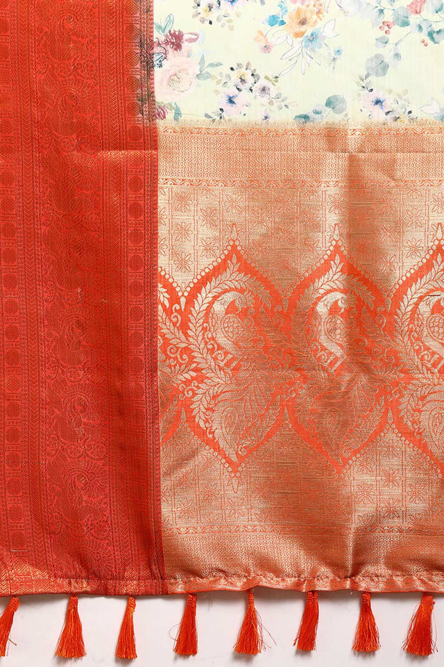 Lime Green Silk Printed Saree