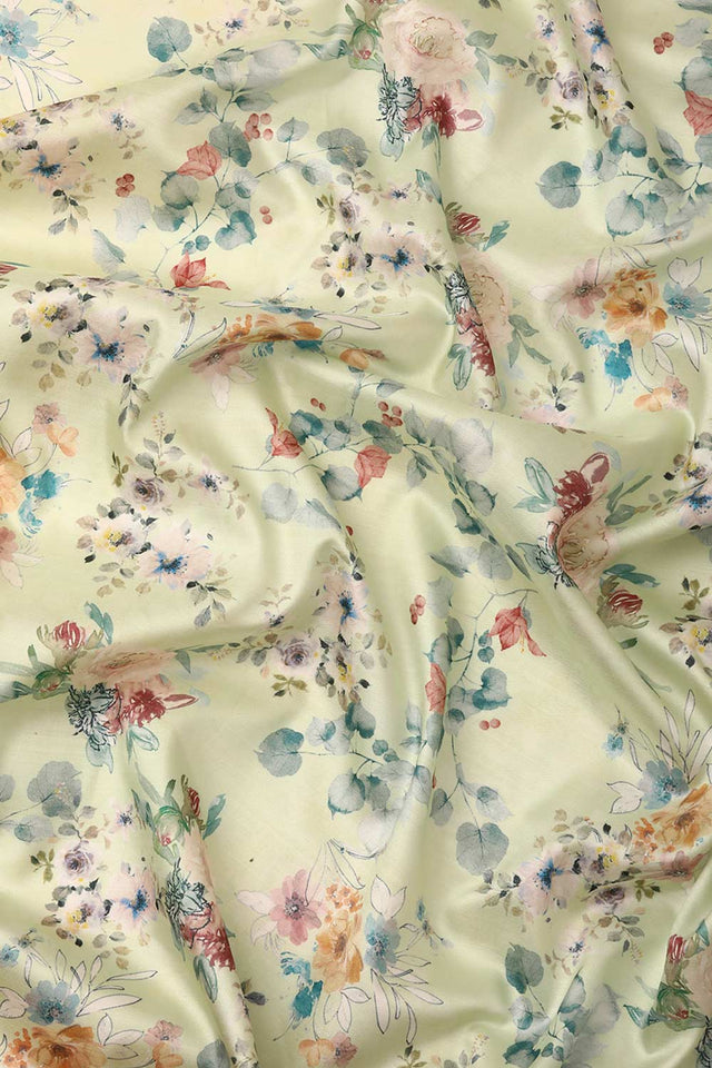 Lime Green Silk Printed Saree