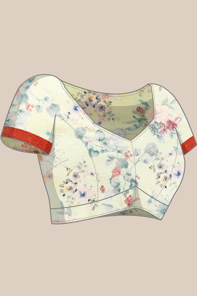 Lime Green Silk Printed Saree