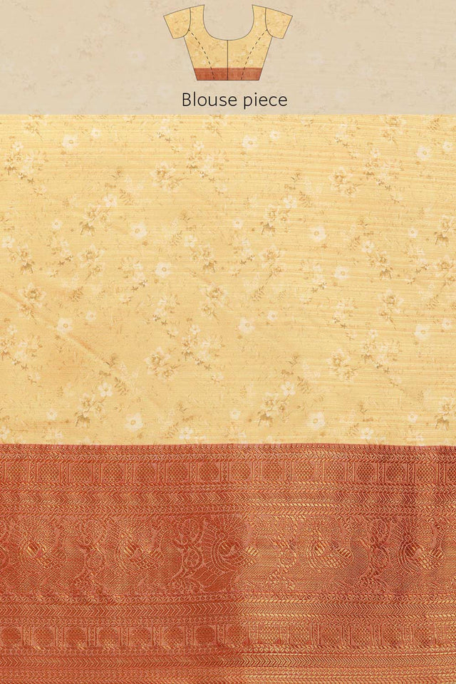 Orange Silk Printed Saree