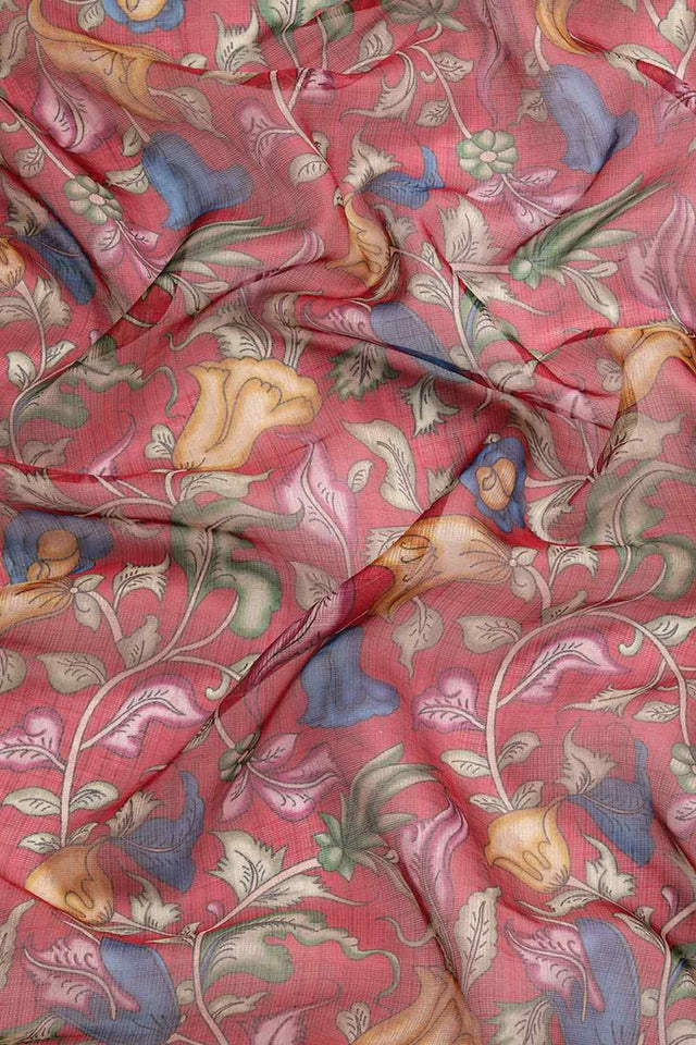 Maroon Pichwai Muga Silk Digital Print Saree With Unstitched Blouse Piece