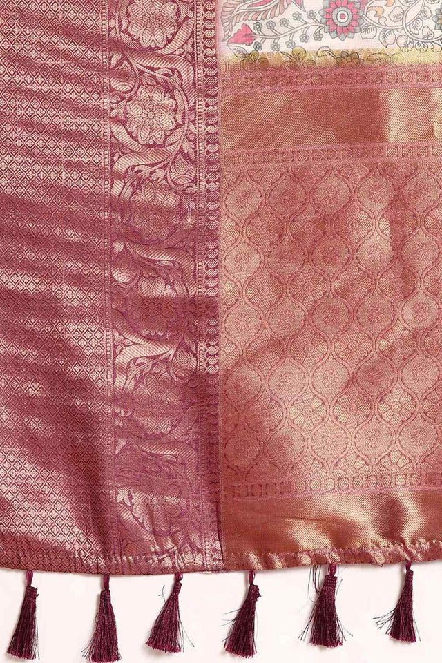 Beige Muga Silk Floral Saree