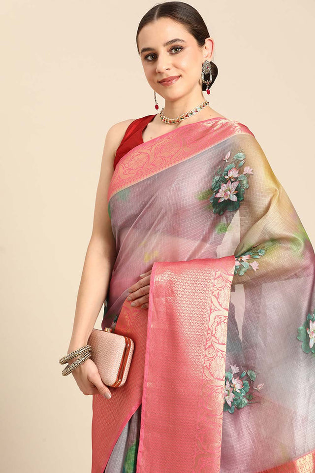 Multicolor Muga Silk Floral Saree