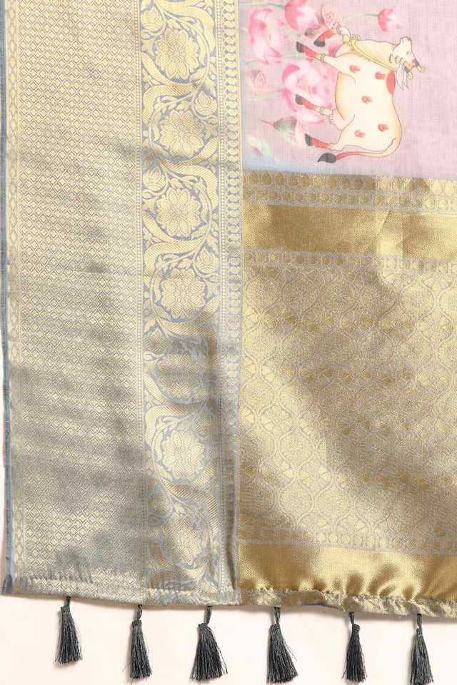 Rust Muga Silk Animal Print Saree