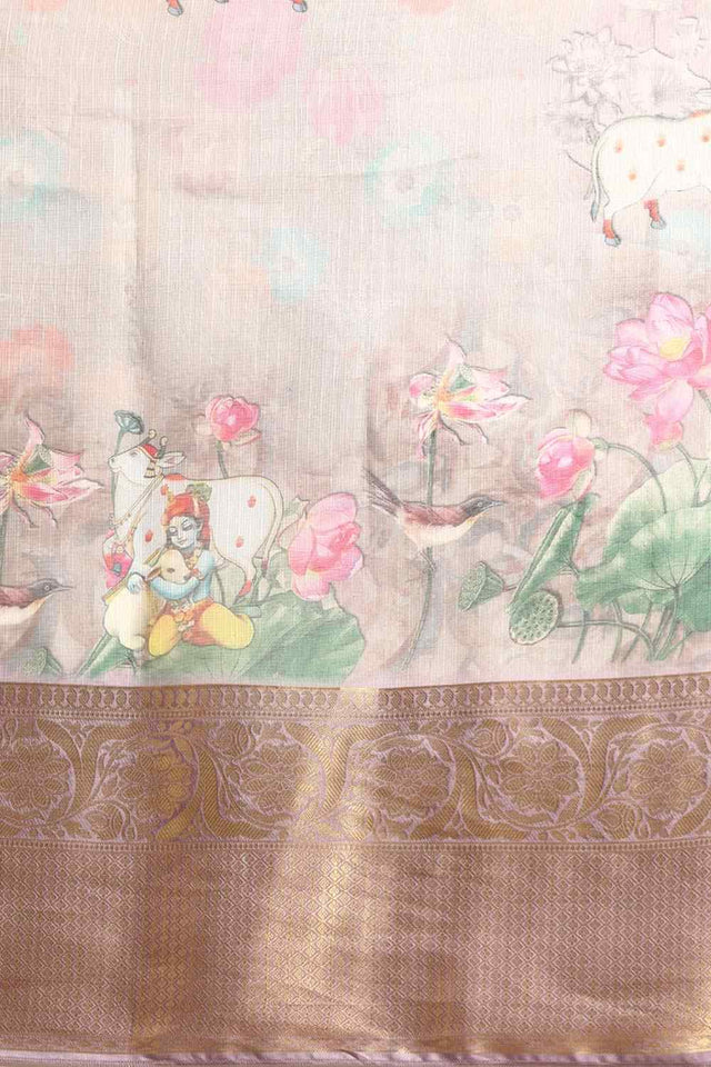 Grey Muga Silk Kalamkari Saree