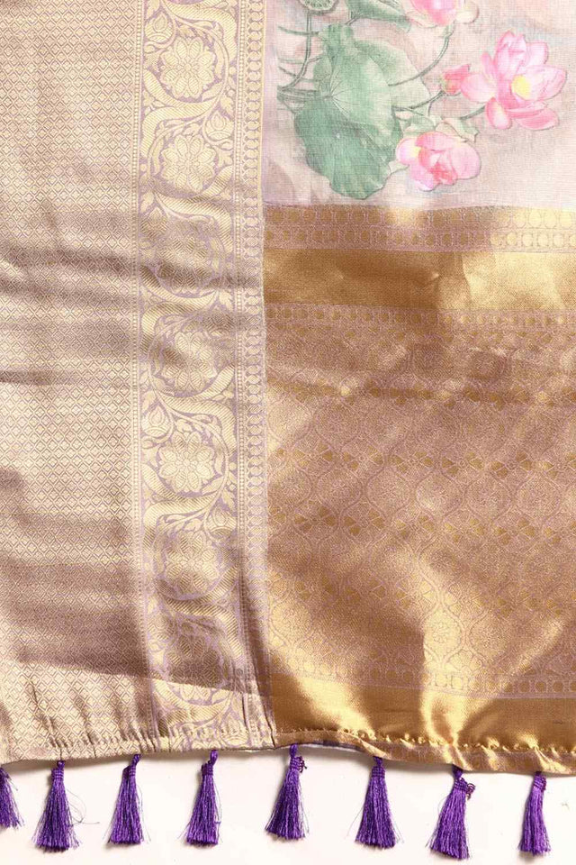 Grey Muga Silk Kalamkari Saree