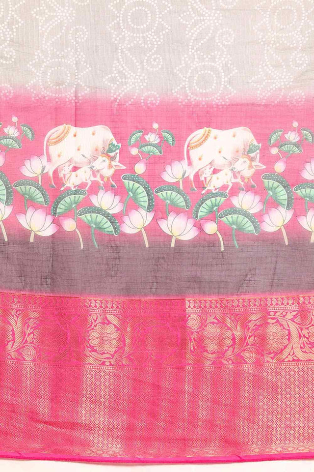 Grey Muga Silk Bandhani Saree
