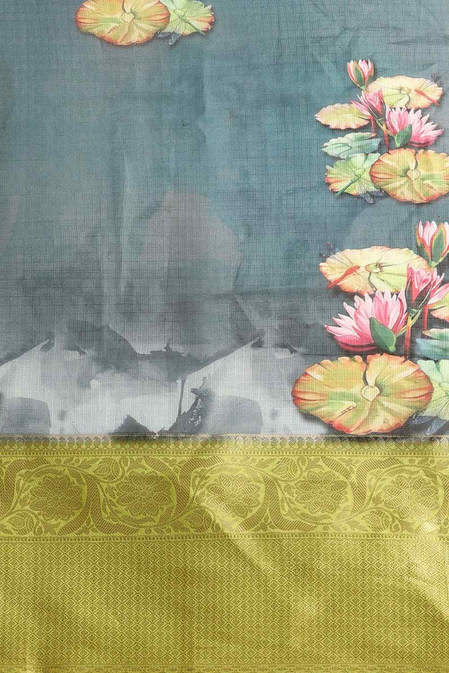 Dark Blue Muga Silk Floral Saree