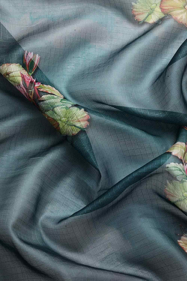 Dark Blue Muga Silk Floral Saree