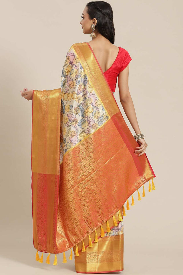 Buy Beige Soft Art Silk Floral Printed Banarasi Saree Online