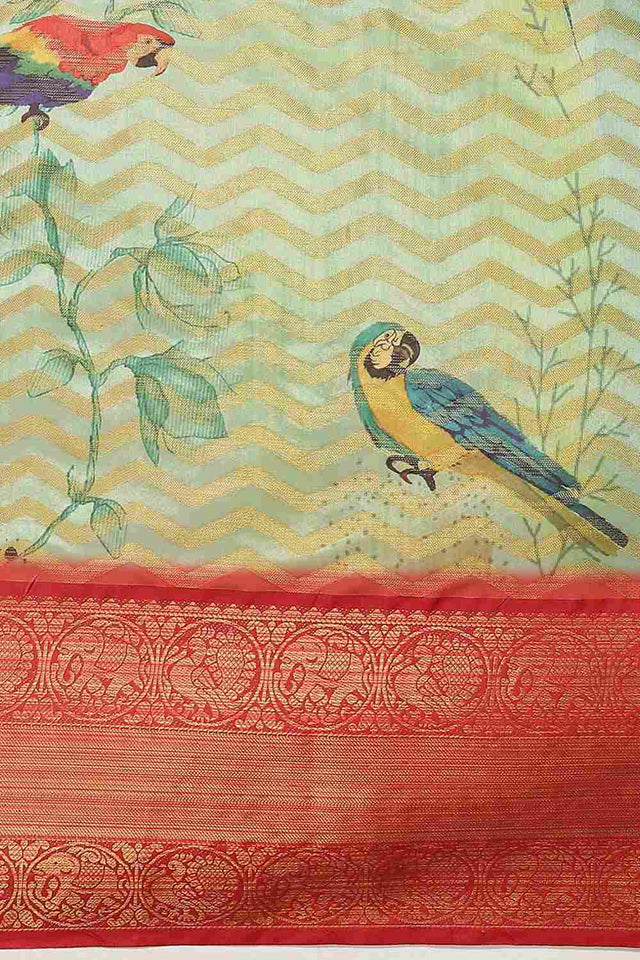 Buy Green Soft Art Silk Floral Printed Banarasi Saree Online