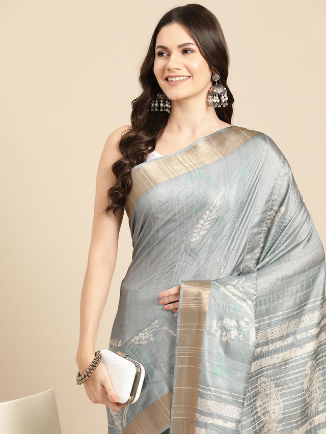 Grey Soft Silk Digital Print Saree (SZ-FLORA-GY-1980)