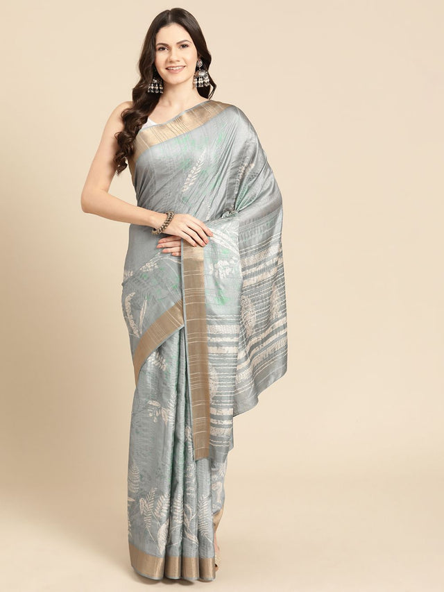 Grey Soft Silk Digital Print Saree (SZ-FLORA-GY-1980)