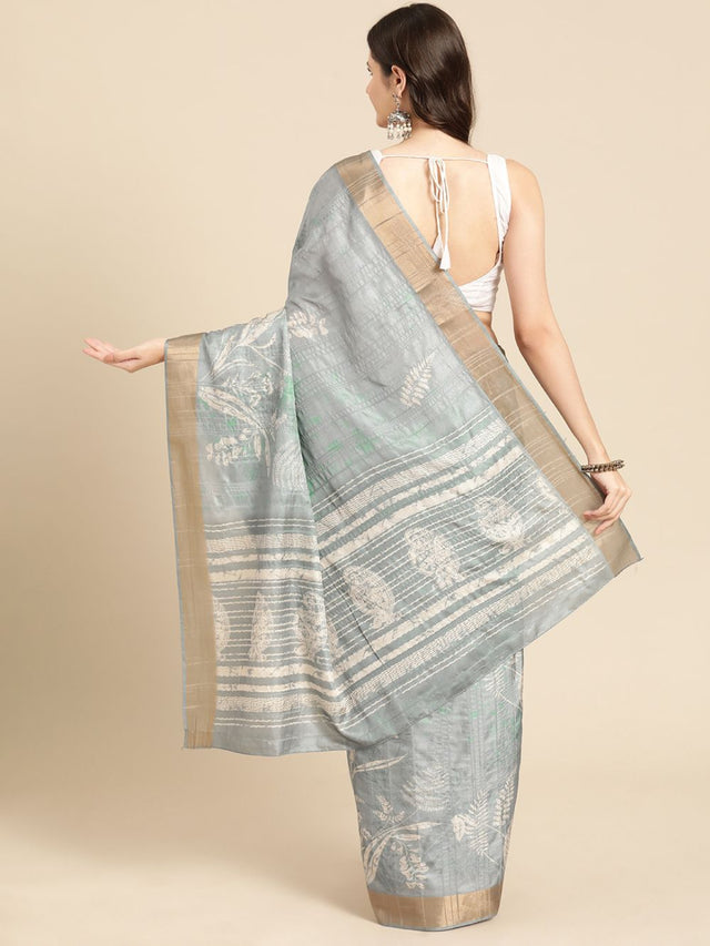 Grey Soft Silk Digital Print Saree (SZ-FLORA-GY-1980)