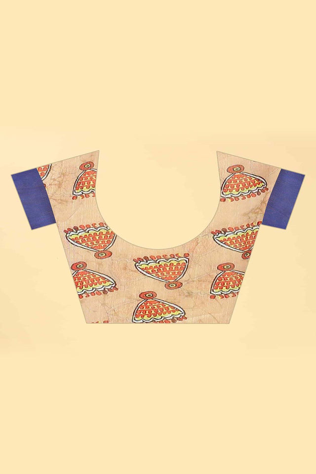 Blue Printed Cotton Blend Saree