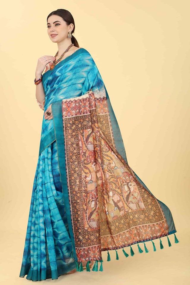 Blue Printed Cotton Blend Saree (SZ-INDIGO-1417)