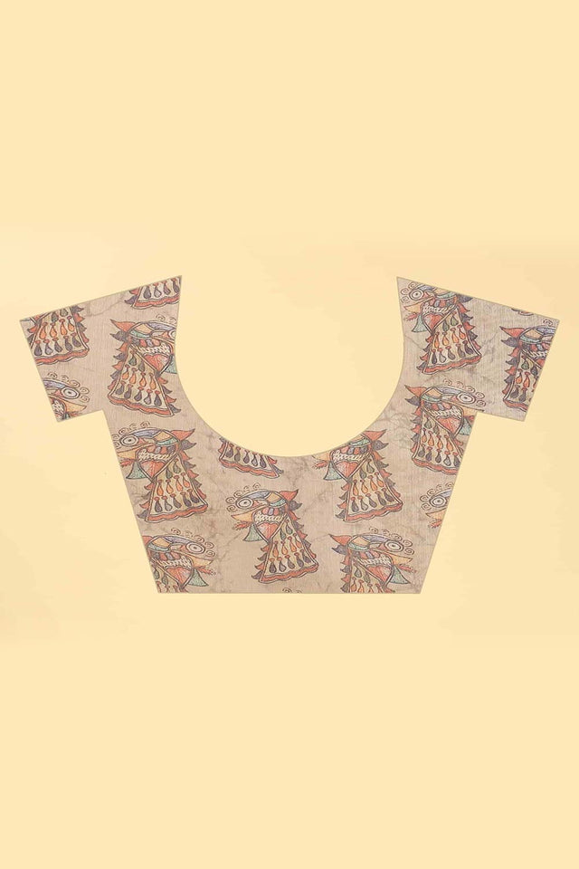 Blue Printed Cotton Blend Saree