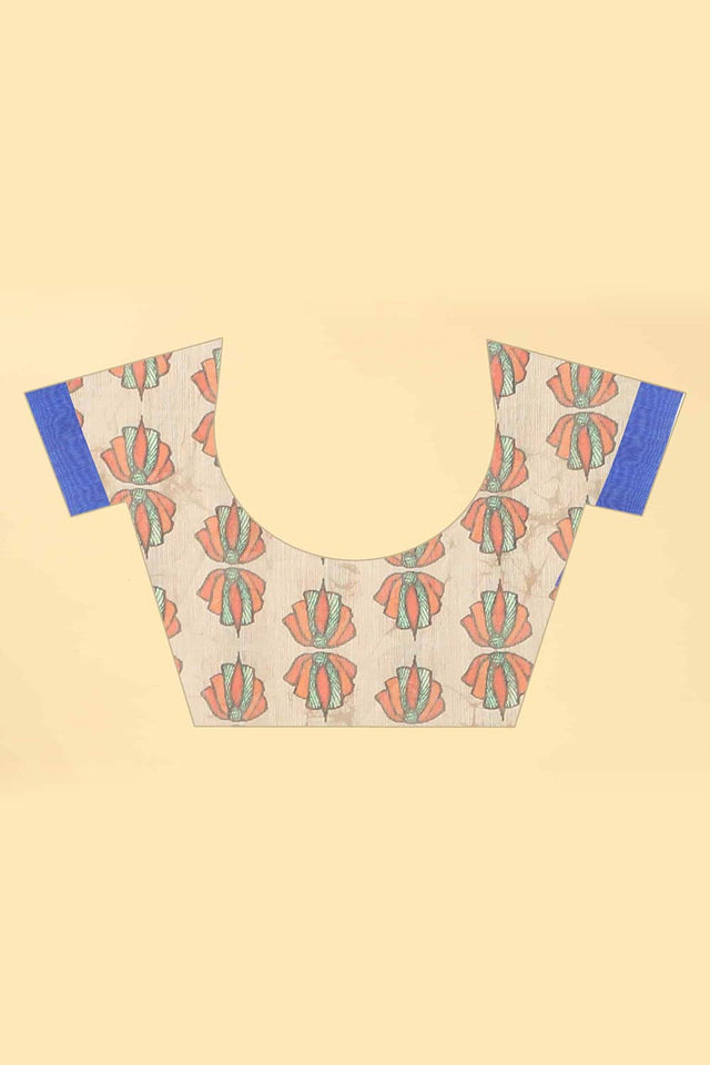 Blue Printed Cotton Blend Saree