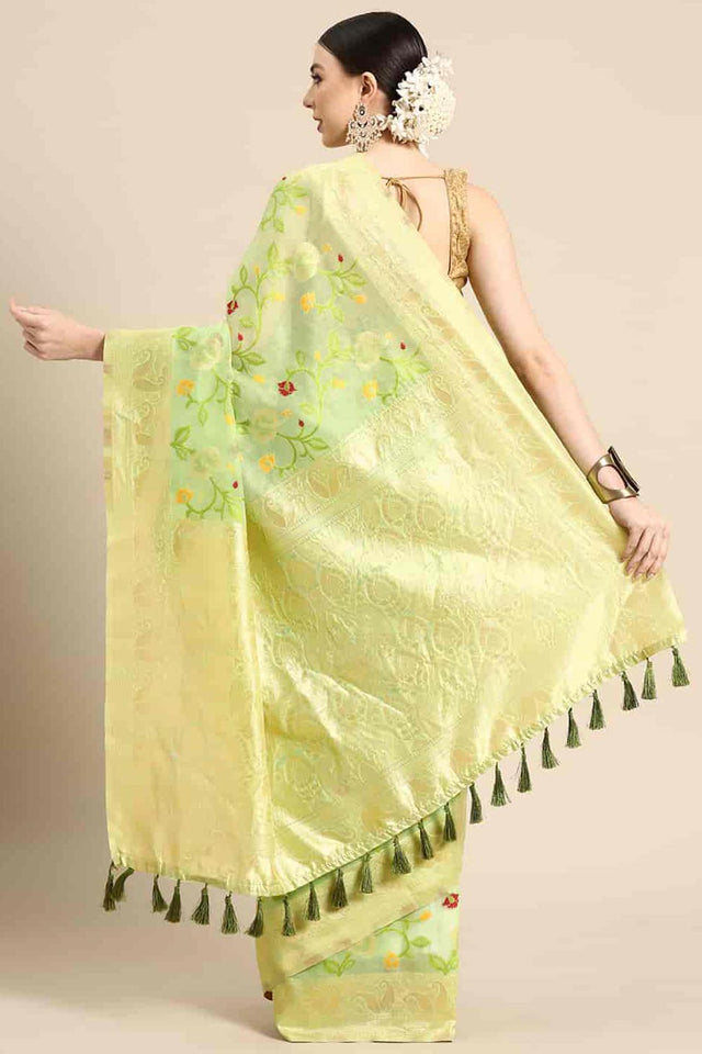 Green Cotton Woven Design Saree