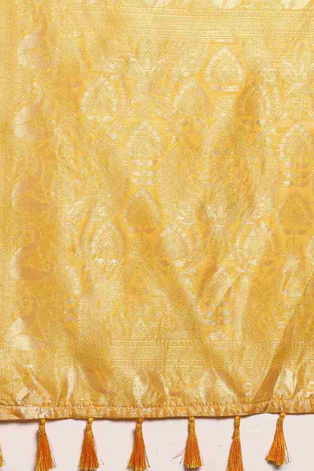 Yellow Cotton Woven Design Saree