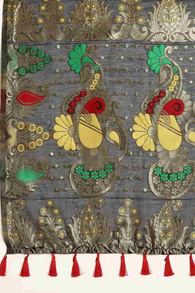 Black Cotton Woven Design Saree