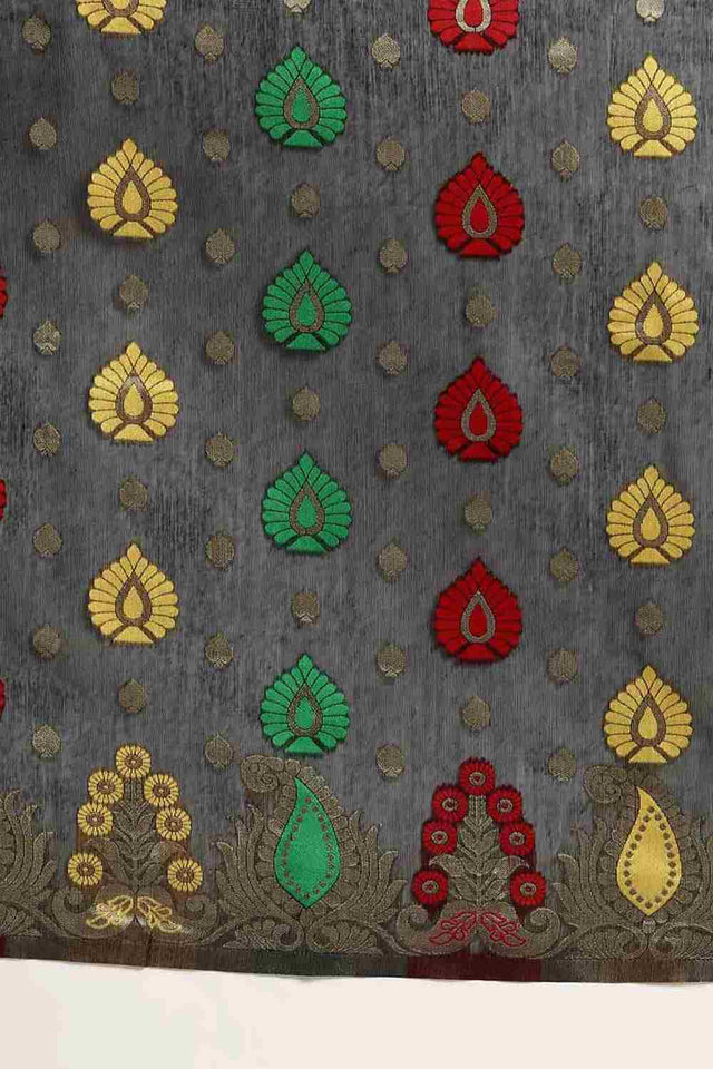 Black Cotton Woven Design Saree