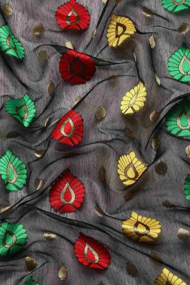 Black Cotton Woven Design Saree