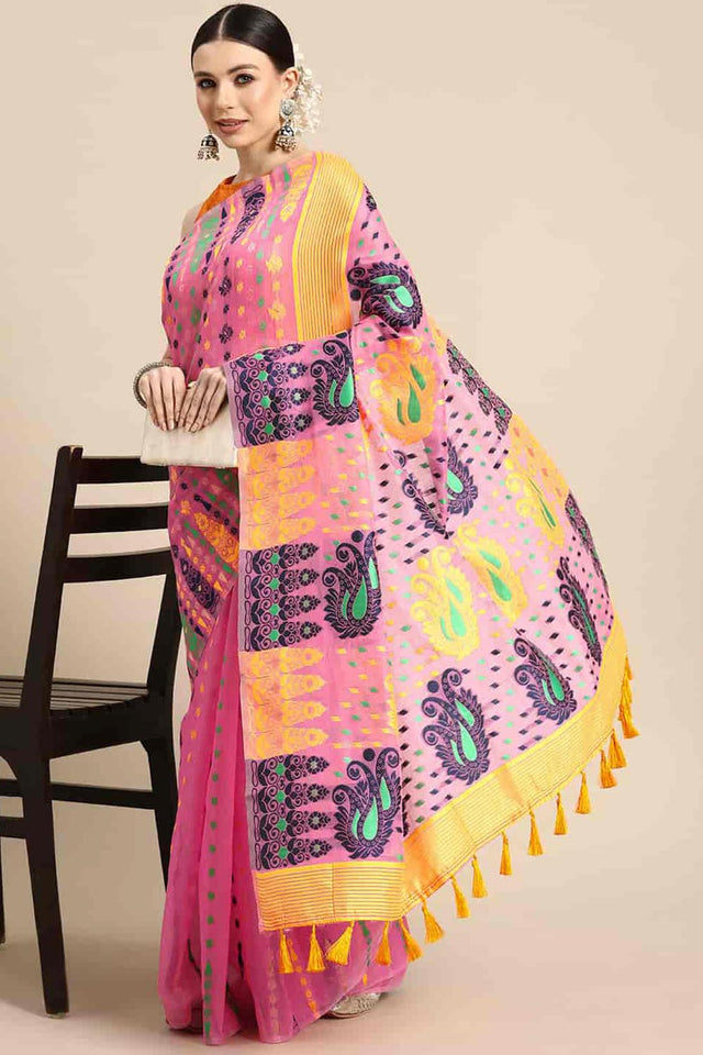 Pink Cotton Woven Design Saree (SZ-JMD18-PN-1770-1)