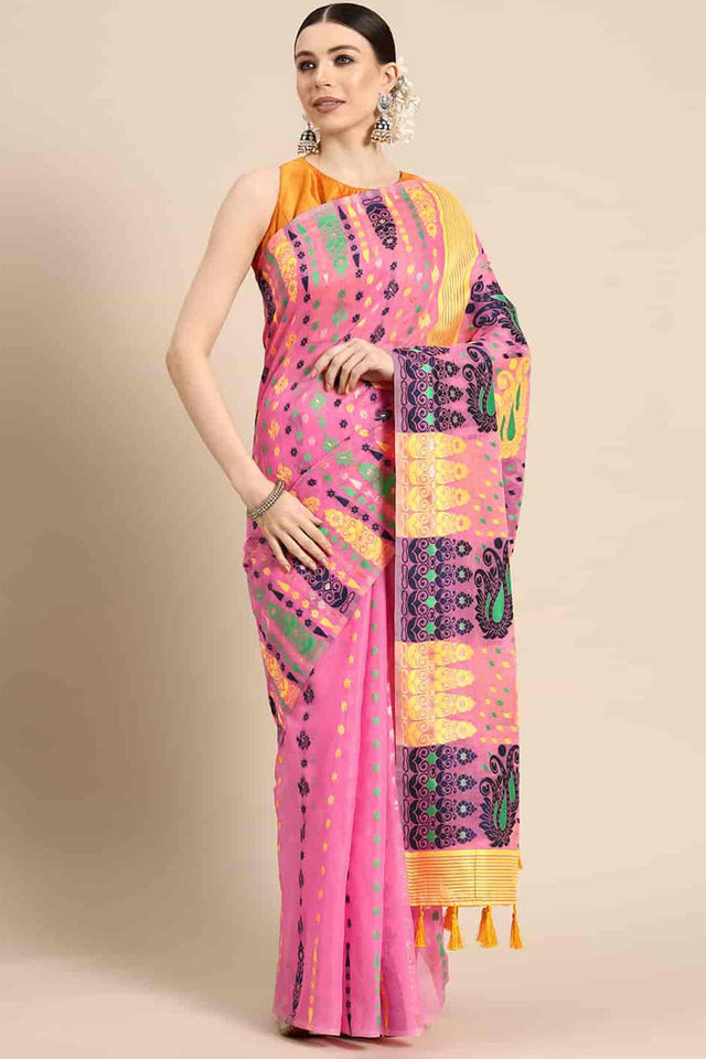 Pink Cotton Woven Design Saree (SZ-JMD18-PN-1770-1)